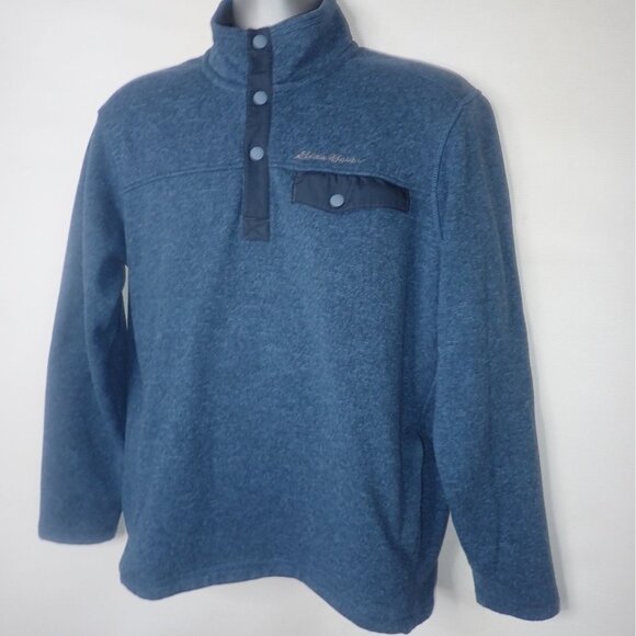 Eddie Bauer Mens Blue Fleece Pullover Sweater Snap Neck M Outdoor Gorpcore - Picture 3 of 7